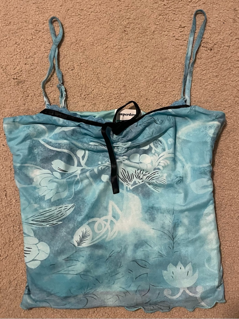 superdown aqua blue floral cami with black bow